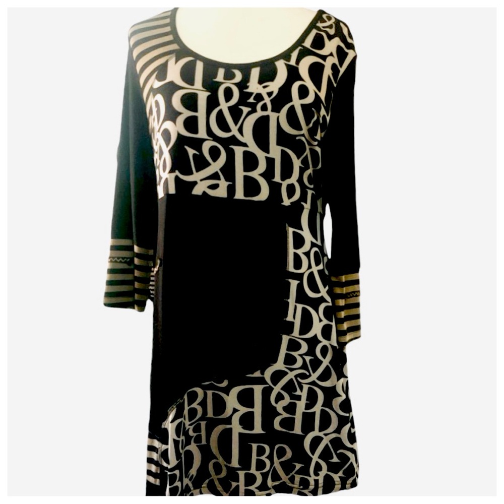 Linea Domani Mini Black Scoop Neck Jersey Dress, 3/4 Sleeves, Size M, NWT